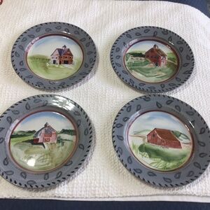 Zrike Barnyards and Bandanas salad plates. Set of four.great condition